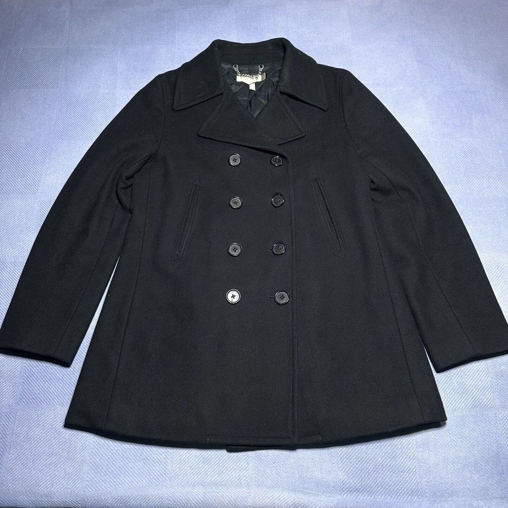 J Crew Double Breasted Wool Blend Insulated Black Coat Women's Size Medium‎